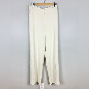 VIO BOVIO Wide Leg Cream Trousers Size Large Made In Italy‎ Travel Capsule Chic
